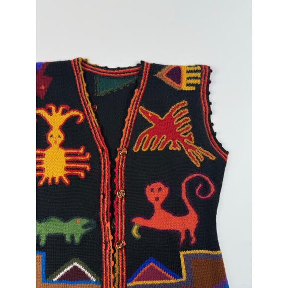 Handmade Andean Alpaca Wool Folk Art Vest | Peru/ Bolivia | Vintage Tribal Knit - Picture 2 of 8